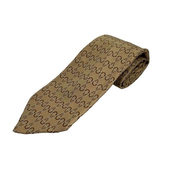 Gucci Golden Brown Silk Necktie Interlocking GG Pattern Men’s - Picture 1 of 9